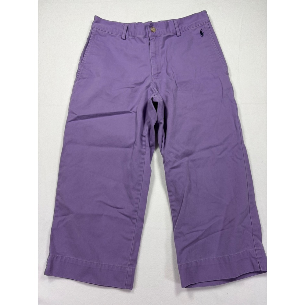 Ralph Lauren Sport Womens Purple Cotton Twill Cropped Wide Leg Chino Pants Sz 10